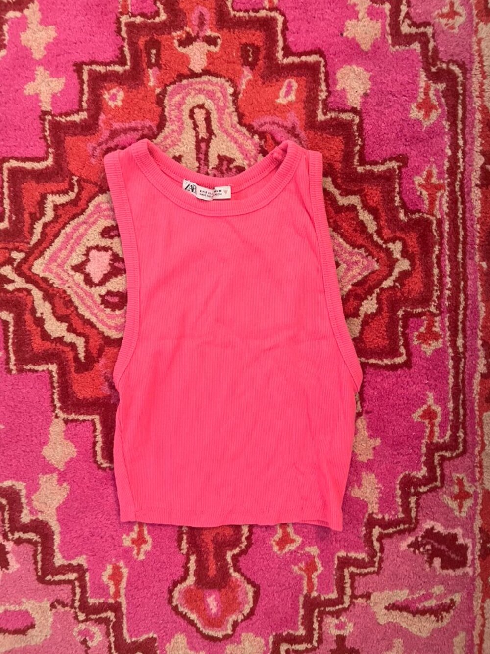 Zara Pink High Neck Cropped Ribbed Tank Top